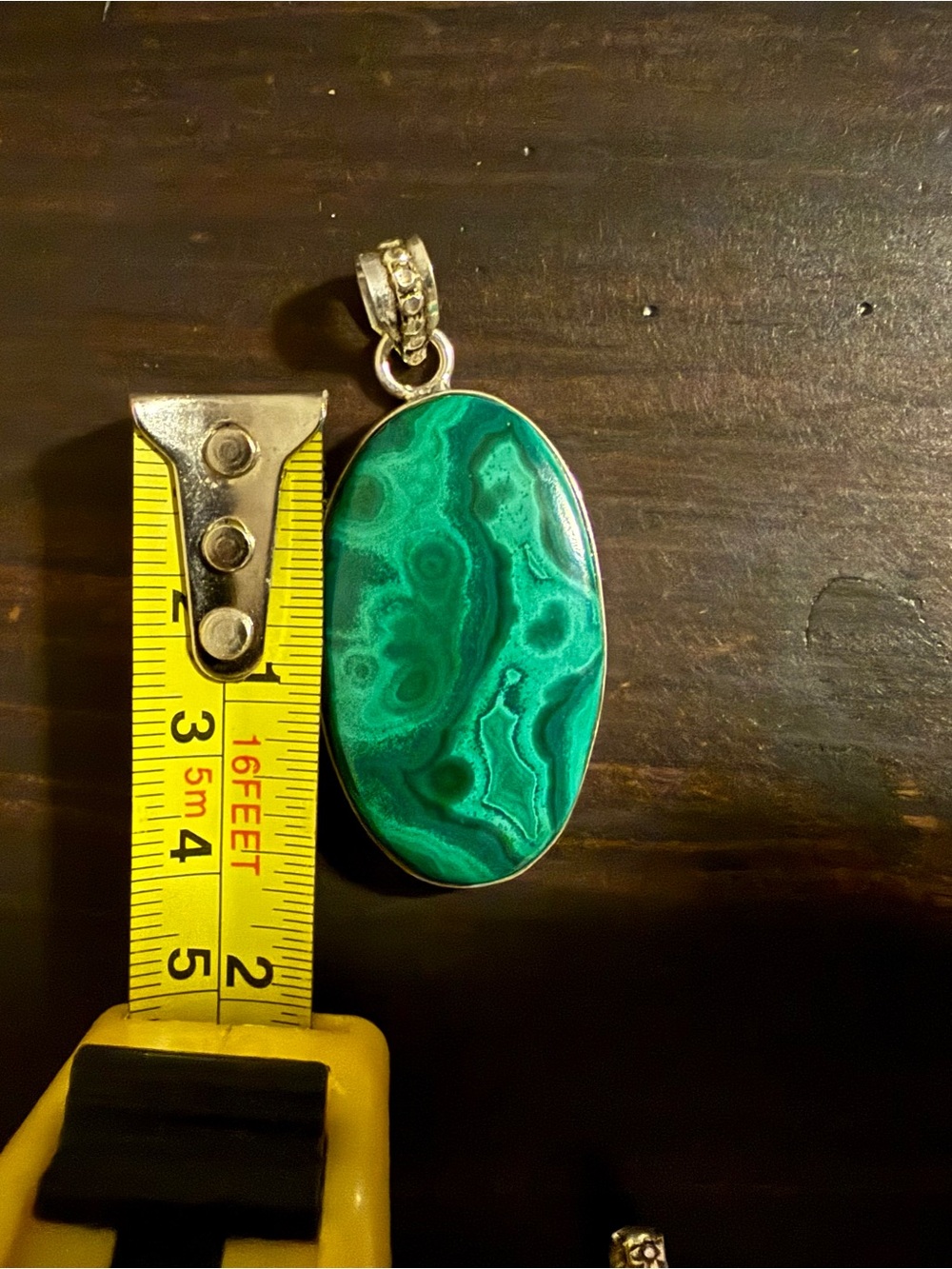 Sterling Silver Plated Green Malachite Oval Pendant